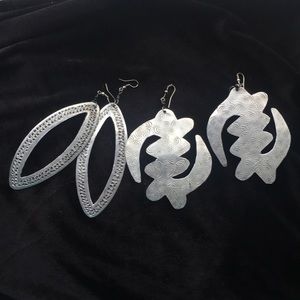 2 Pairs African earrings hand stamped silver alloy